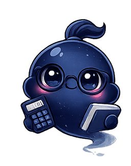 Genie with glasses, a calculator, and a book